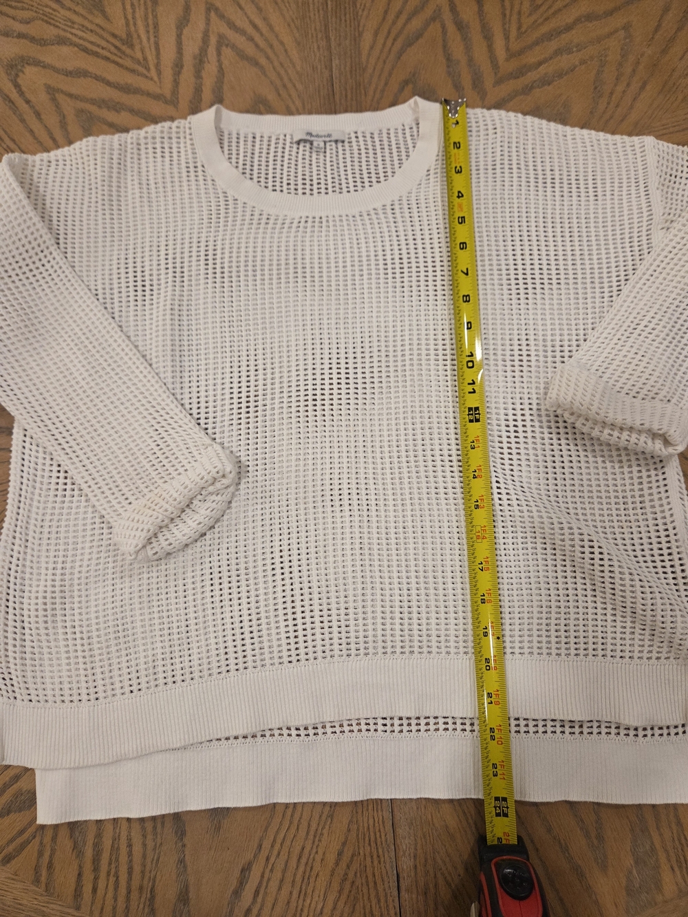 Madewell Open Knit Pullover Sweater Size Medium Cream White Cotton Mesh Boho - Picture 3 of 4